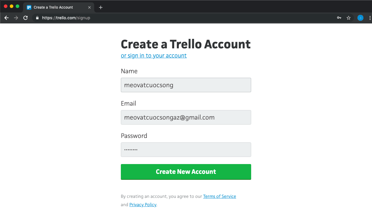 Điền đầy đủ thông tin vào Form Trello